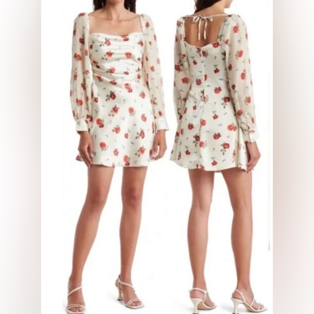WeWoreWhat Cream Floral Long Sleeve Mini Dress Cottagecore Coquette Size 2